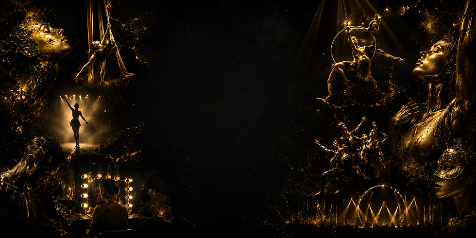 Golden collage of cirque dancers and production shows