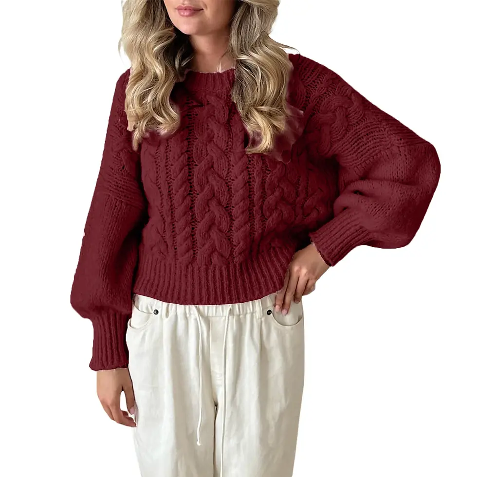 Miniatura: Women's Y2K Cable Knit Sweaters Chunky Long Sleeve Crewneck Cropped Pullover Swe