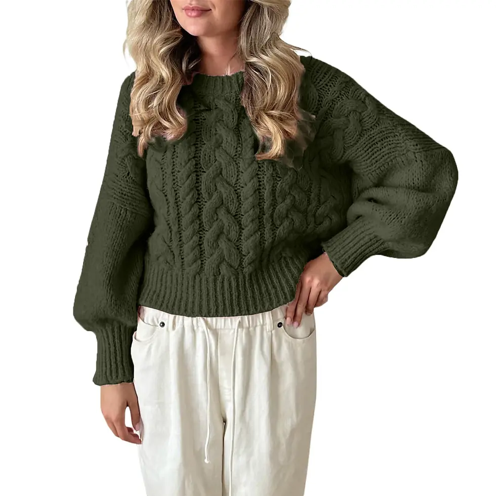 Miniatura: Women's Y2K Cable Knit Sweaters Chunky Long Sleeve Crewneck Cropped Pullover Swe