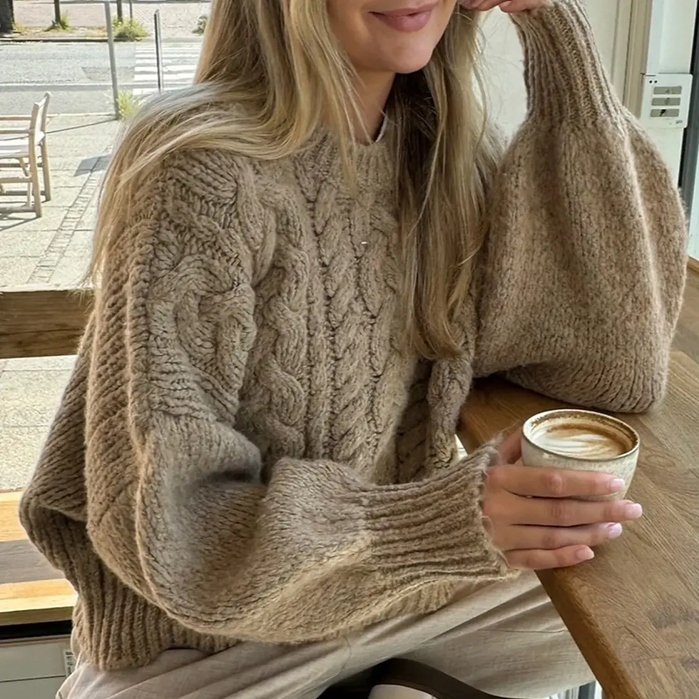 Miniatura: Women's Y2K Cable Knit Sweaters Chunky Long Sleeve Crewneck Cropped Pullover Swe