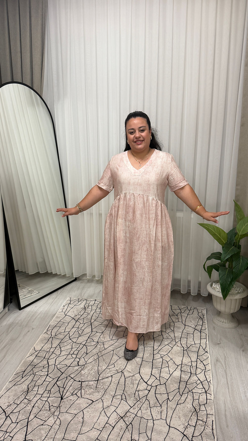 Küçük resim: Ahenk Batik Desen Elbise Pembe