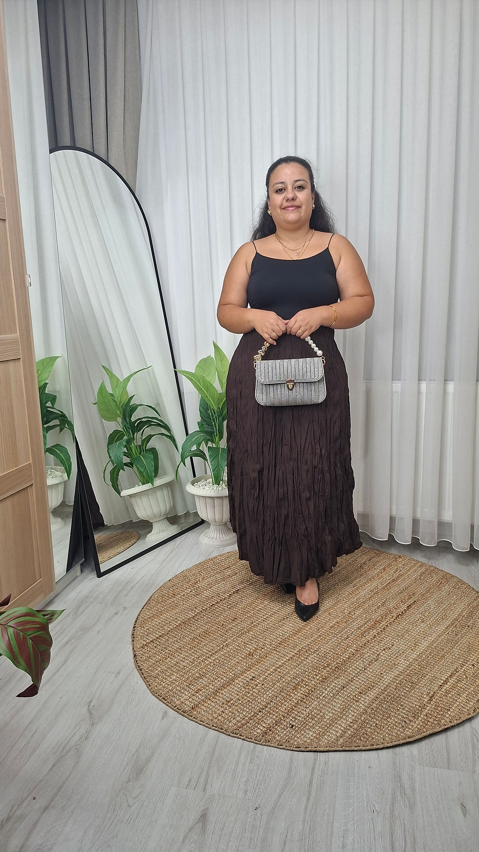 Crush Kırışık Acı Kahve Etek