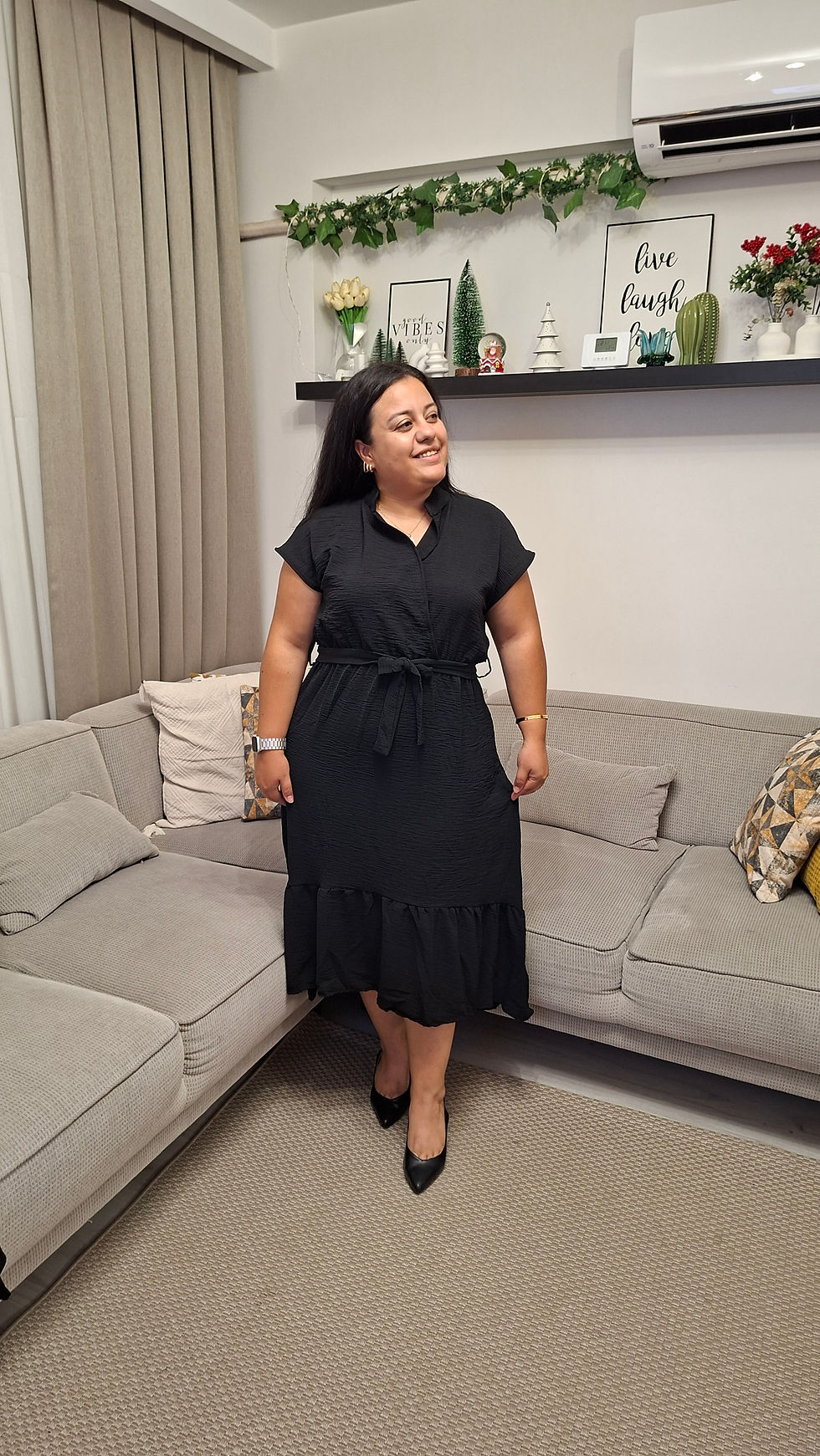 Siyah Hakim Yaka Volanlı Aerobin Elbise
