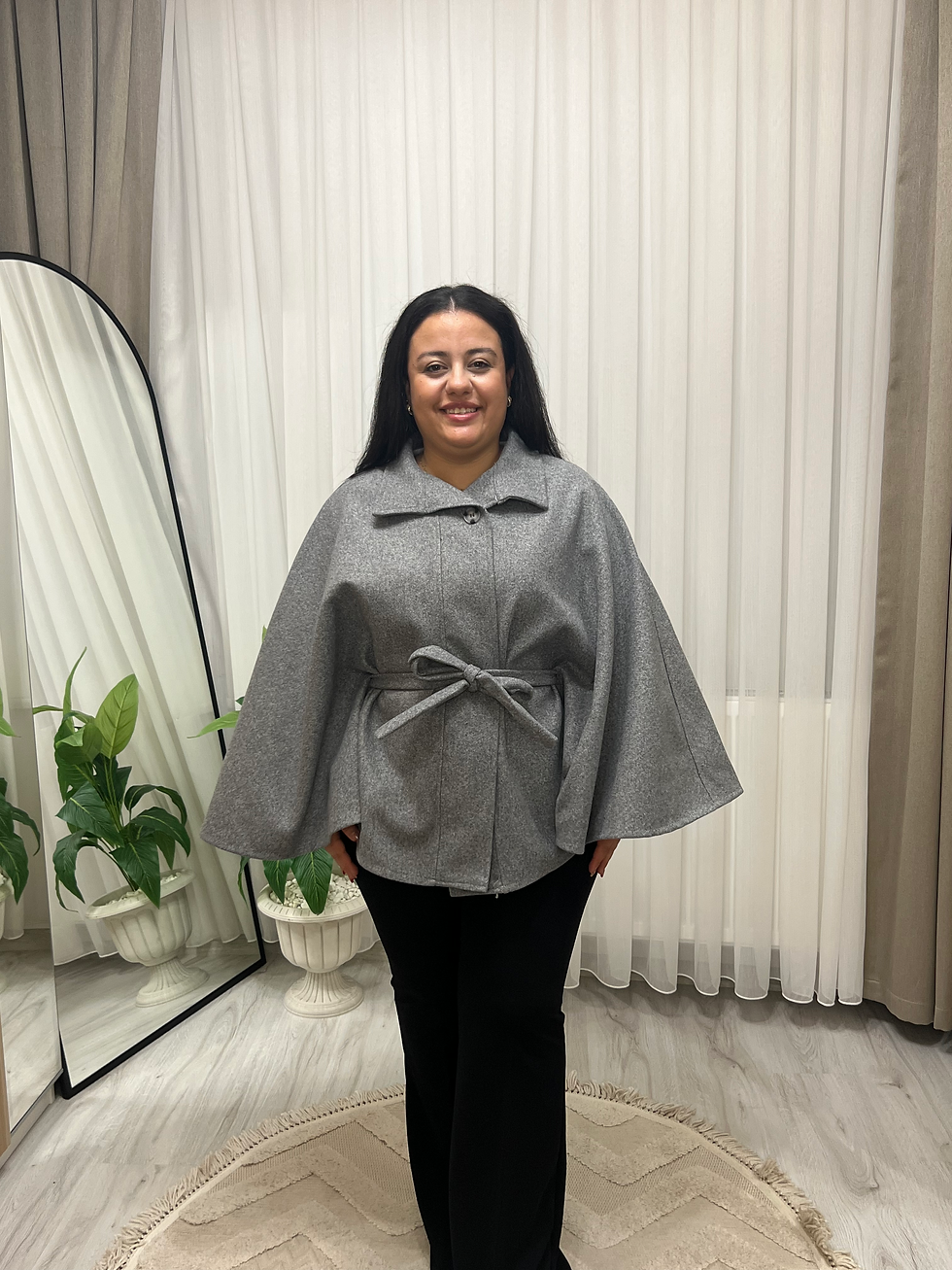 Kuşaklı Panço Kaban Gri