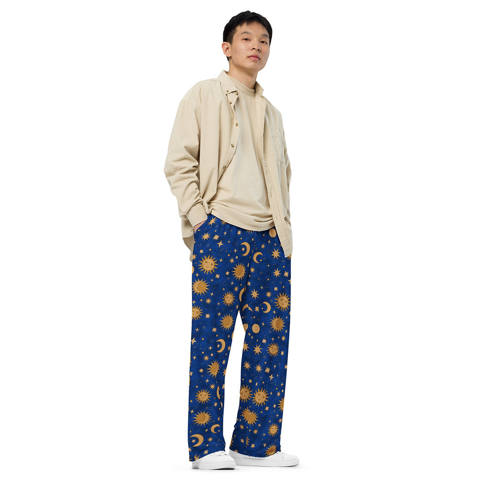 Thumbnail: Blue and Gold Celestial 90s-Style Wide-Leg pants