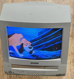 A sharp 13 inch tv/vcr combo in beige. Looks a little worse for wear but I got it on ebay and it works great.