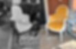 Before and after image of a chair that has been restyled, repainted and reupholstered.
