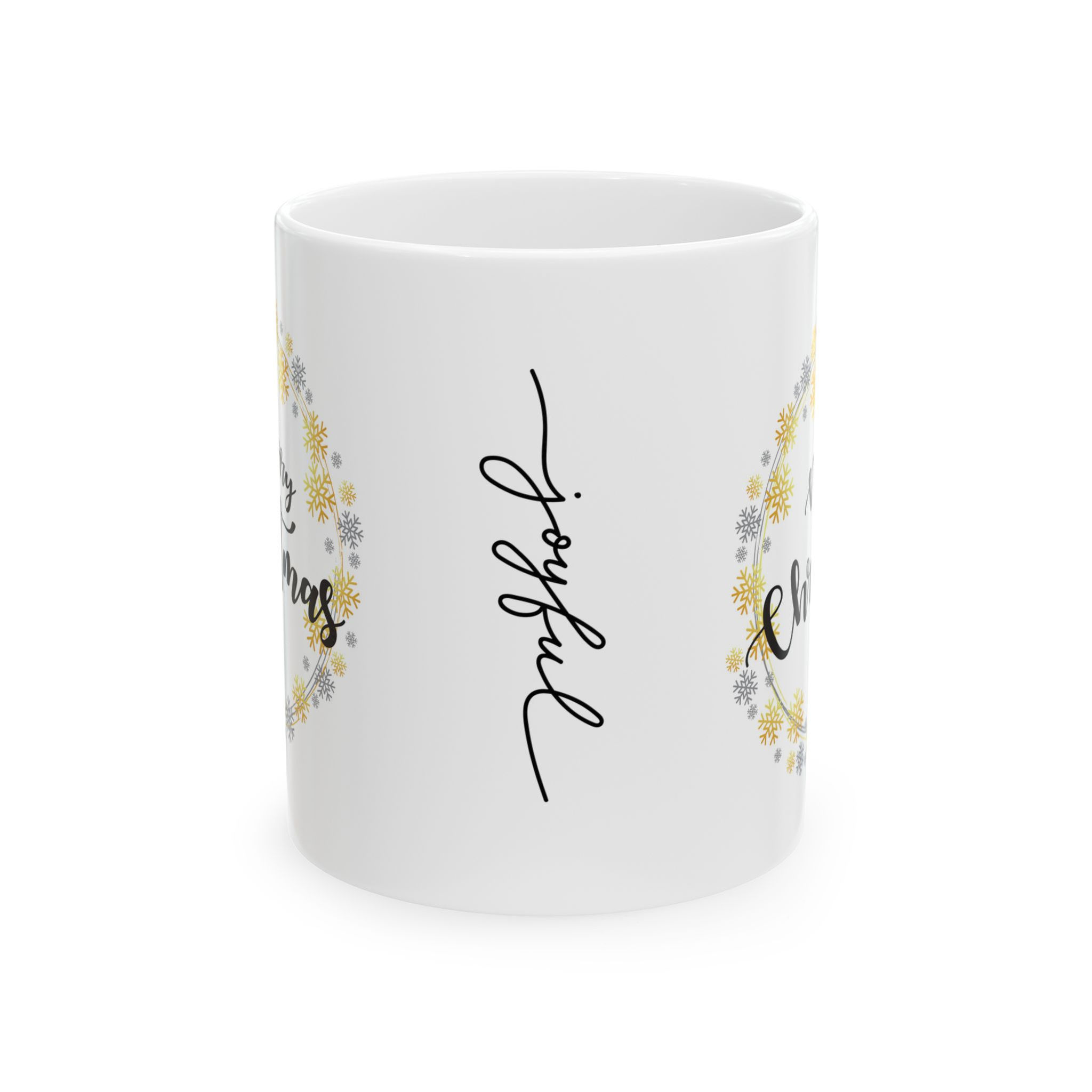 Joyful Merry Christmas on a White Ceramic Mug 11 oz 