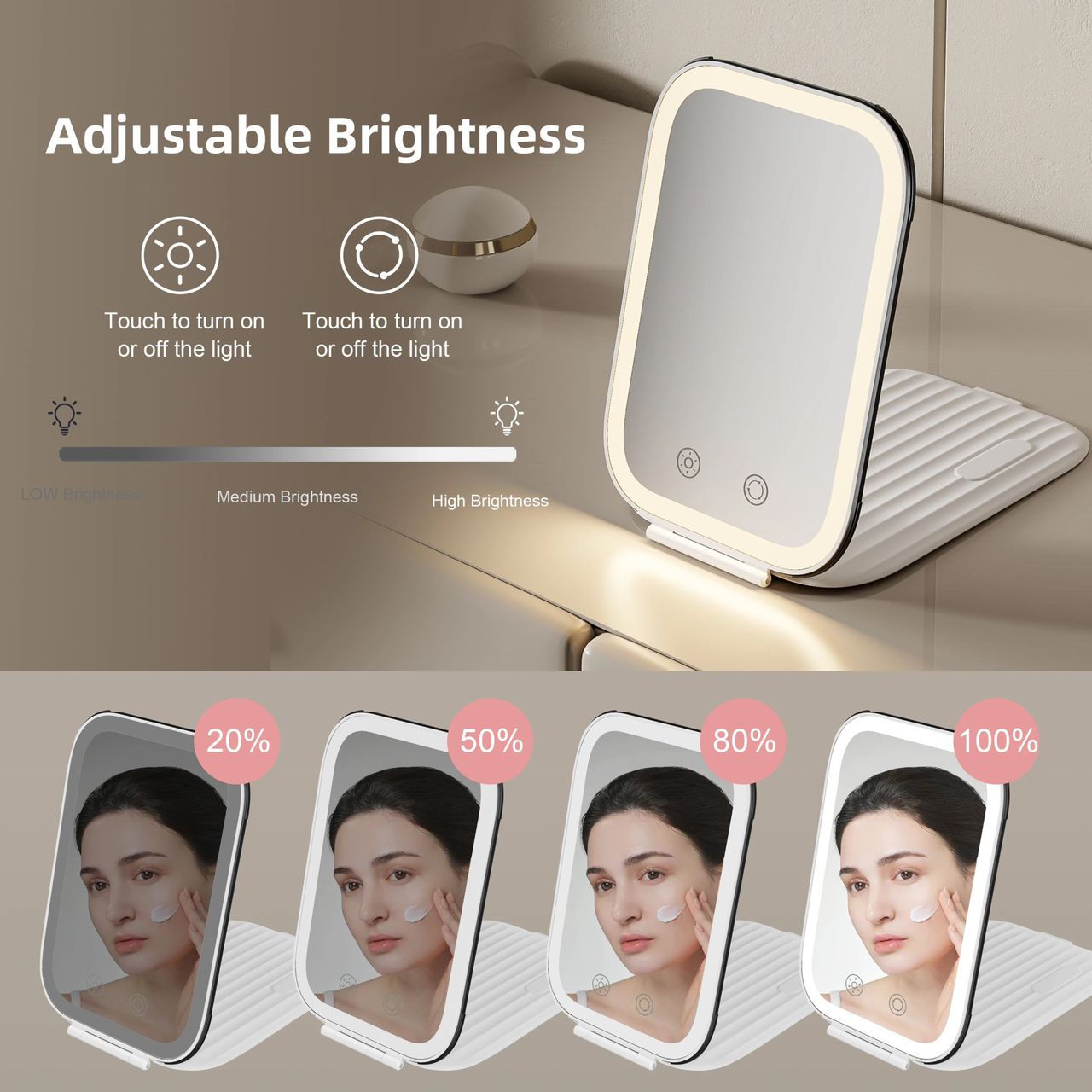 Rechargeable Fold Lighted Portable Travel with Light LED Makeup Beauty Mirror