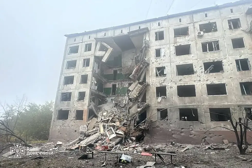Apartment blocks in Sloviansk damaged by a Russian airstrike on October 11, 2026
