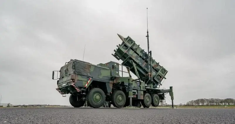 A Ukrainian air defense launcher deployed against Russian missile and drone attacks