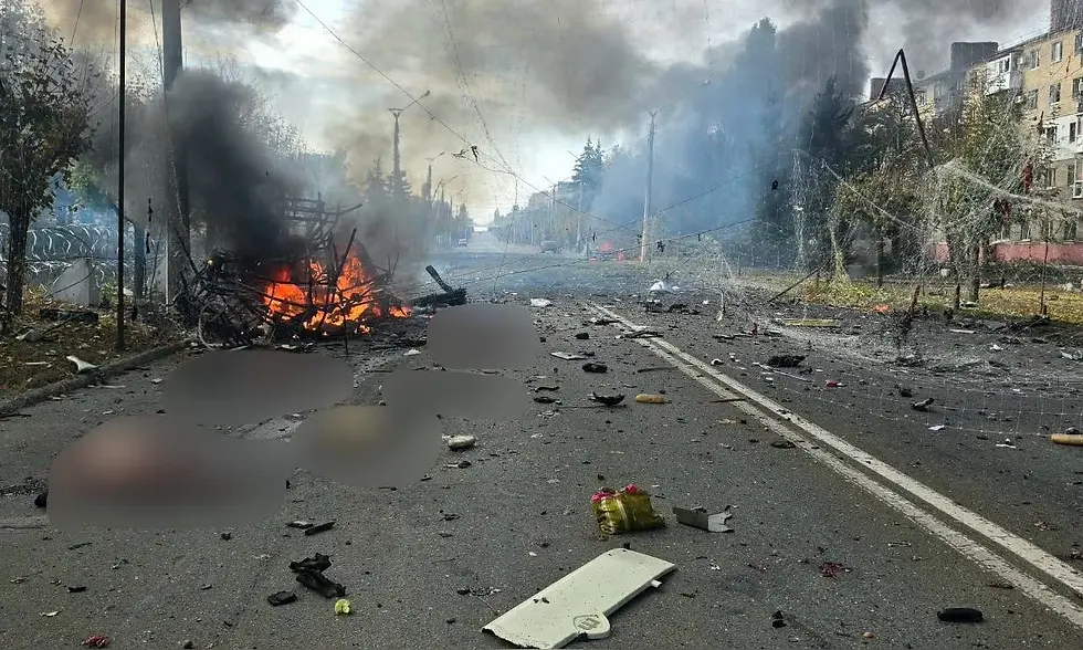 Street in Kramatorsk after the Russian glide bomb strike on two city buses, October 8, 2026