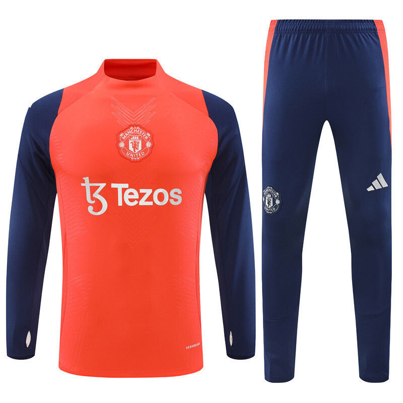 Red adidas Manchester United Tiro 24 training shirt with navy blue details and t