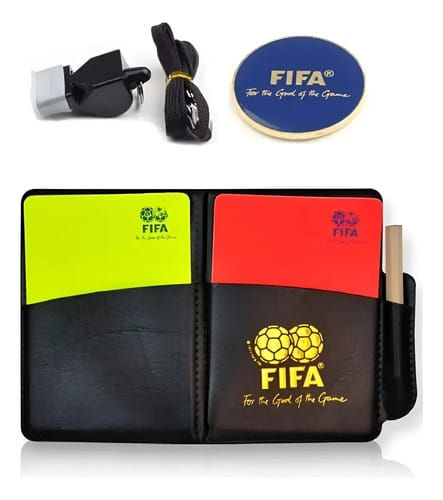 Referee kit with cards, coins, and whistle