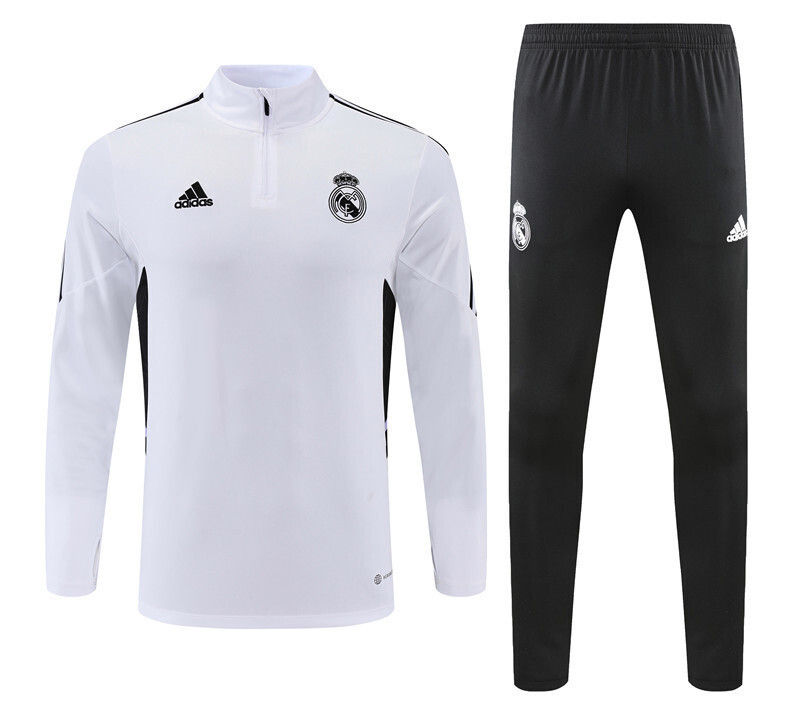 adidas Real Madrid white short-zip training sweatshirt