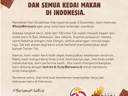 Burger King Peduli: #SunyiBersuara sebagai Wadah bagi Komunitas Disabilitas untuk Berkarya di Dunia 
