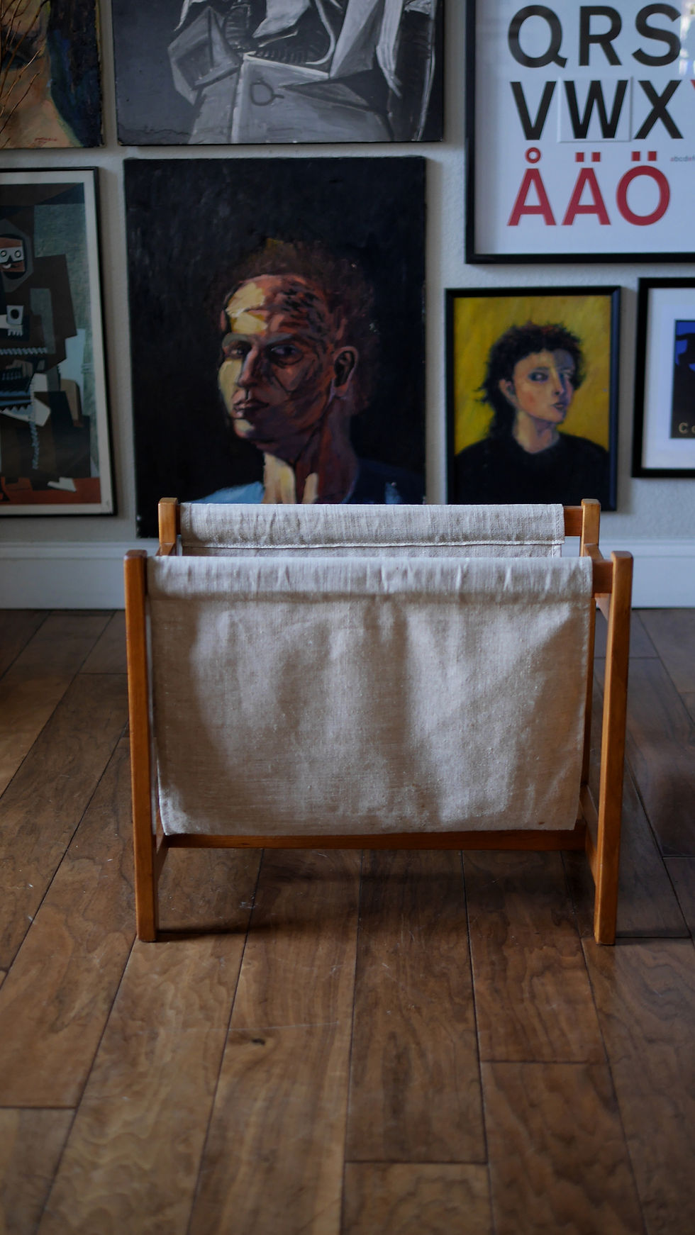 Thumbnail: Vintage MCM 1960s Danish Teak/Canvas Magazine Rack