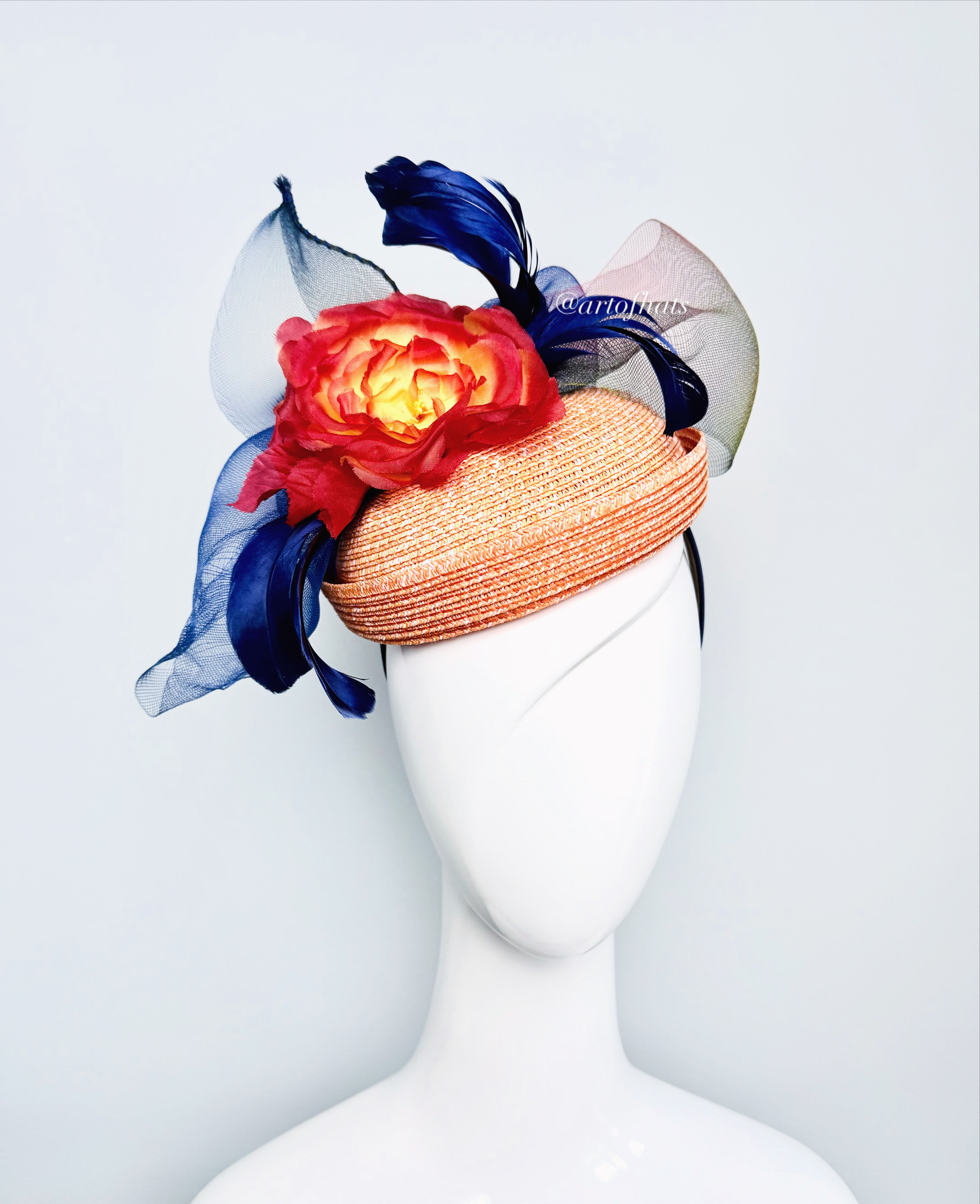 Orange and Navy Blue Fascinator. FREE Continental US shipping. 