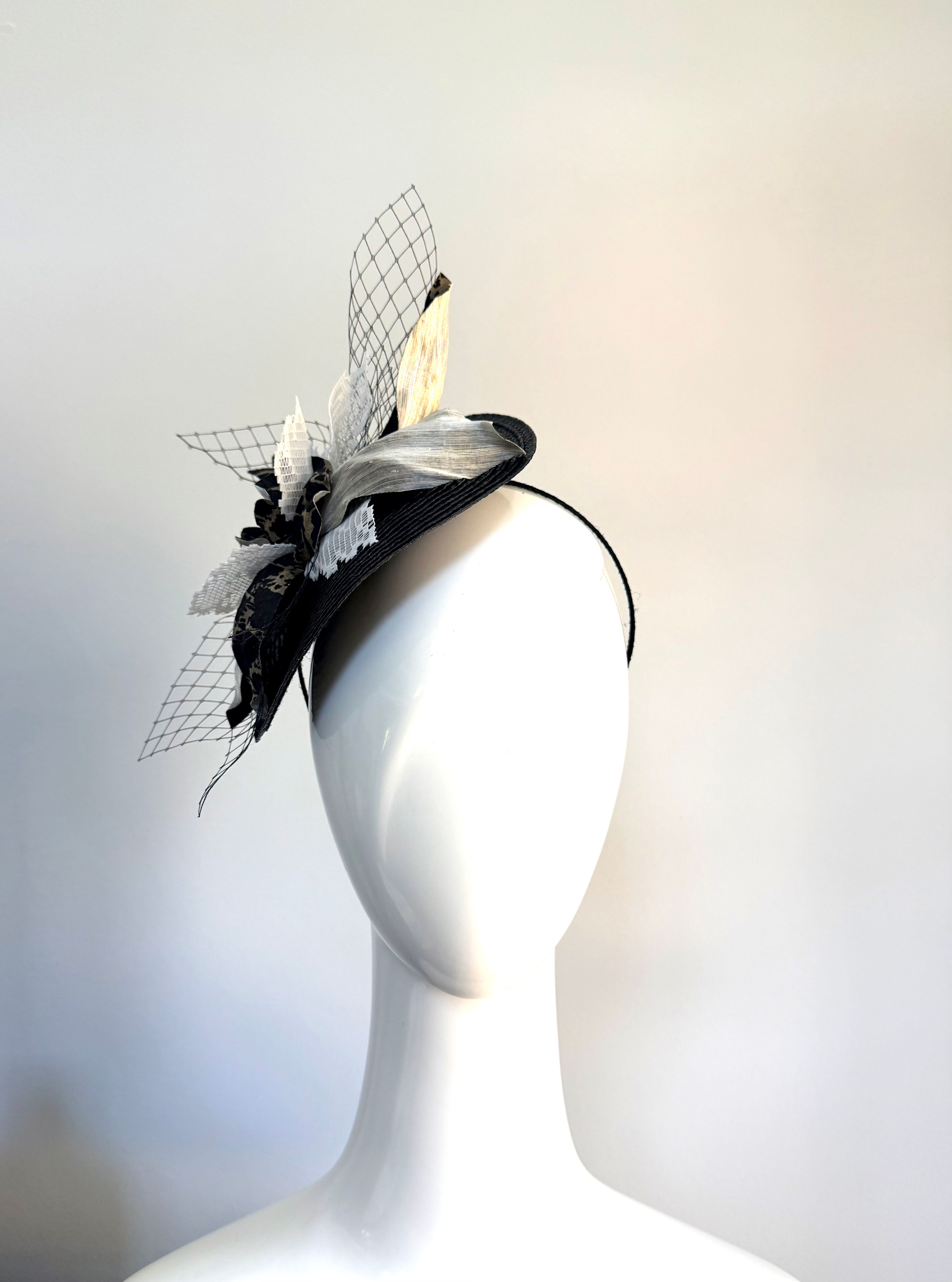 Black Fascinator with Silk Abaca Orchid. FREE Continental US shipping.