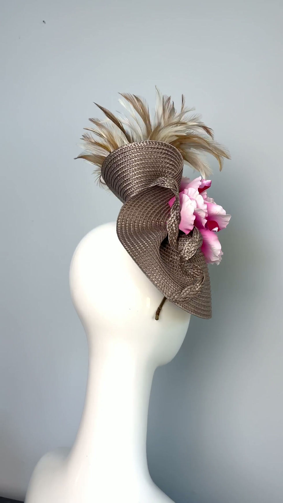 Thumbnail: Fascinator with a custom made flower and feathers. FREE Continental US shipping.