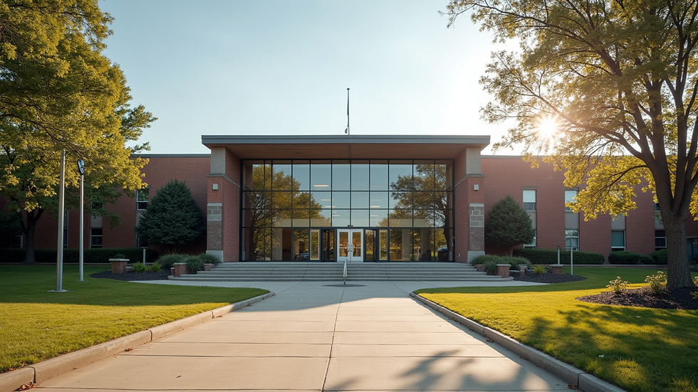 Eye-level view of Dominion Christian Academy campus entrance