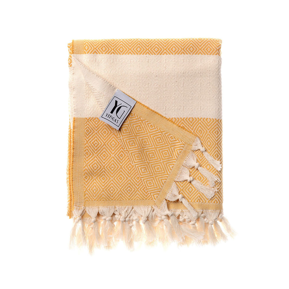 Miniaturbild: YENGAS Schal Damen XXL, 95x175 cm, diamantenmuster, 100% Baumwolle, senfgelb