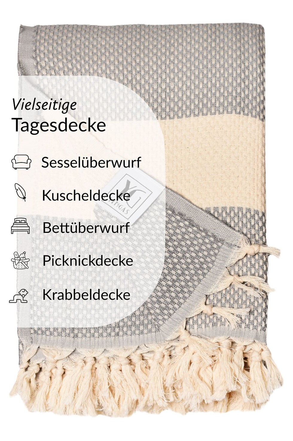 Miniaturbild: YENGAS Tagesdecke, 200x240cm, 100% Baumwolle, Oeko TEX Zertifiziert