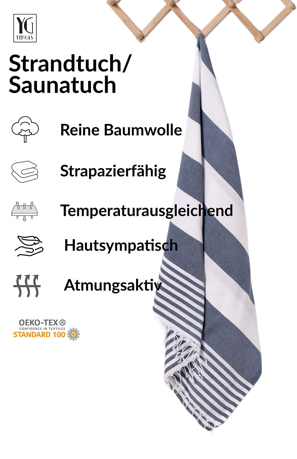 Miniaturbild: YENGAS Strand-/Saunatuch, 95x175cm, 100% Baumwolle, Oeko TEX, Inka blau