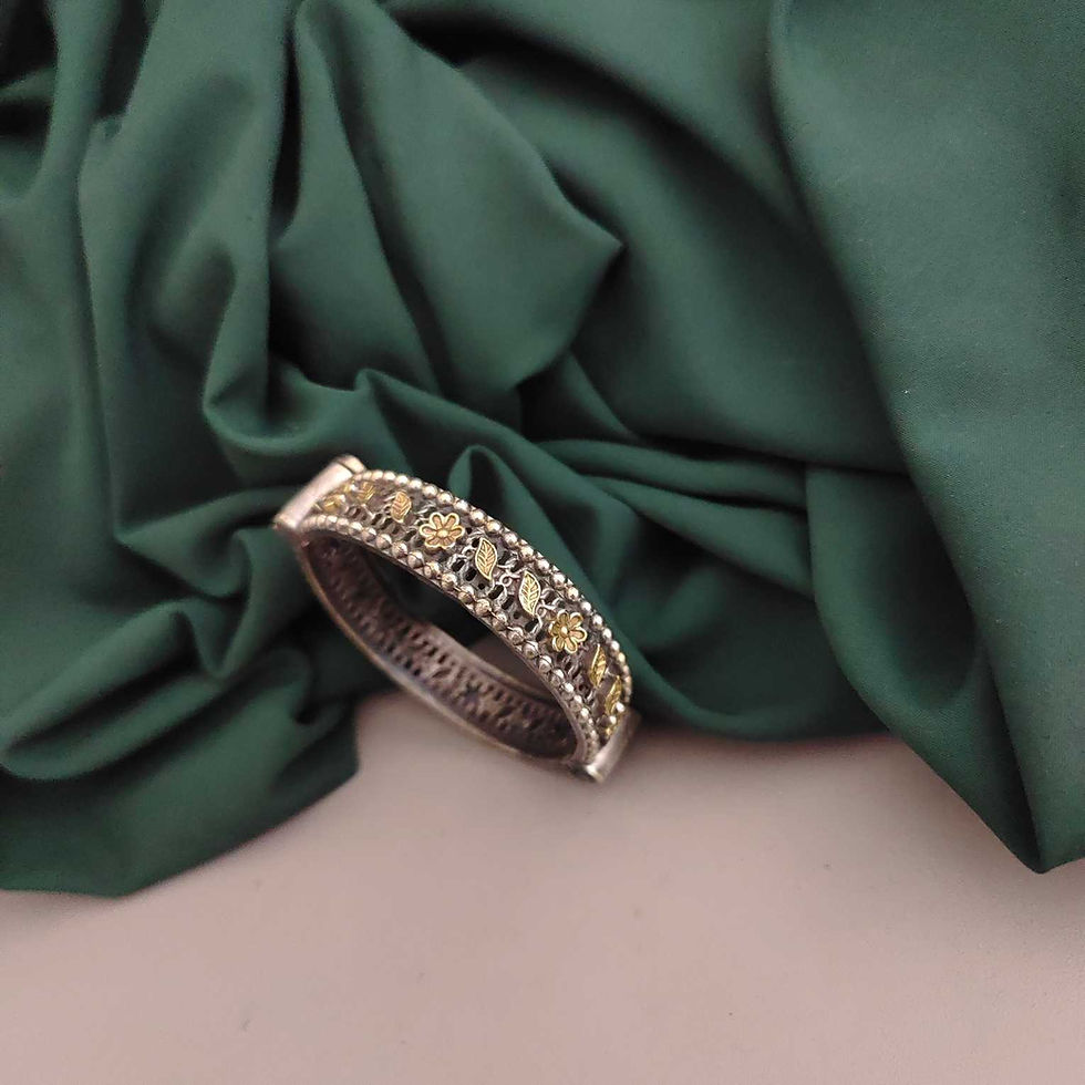 SALEEMA Vintage Textured Silver Replica Kada with Golden Accents fusion vogue