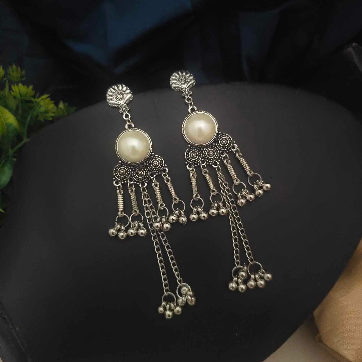 SIA Oxidised Pearl Earrings fusion vogue