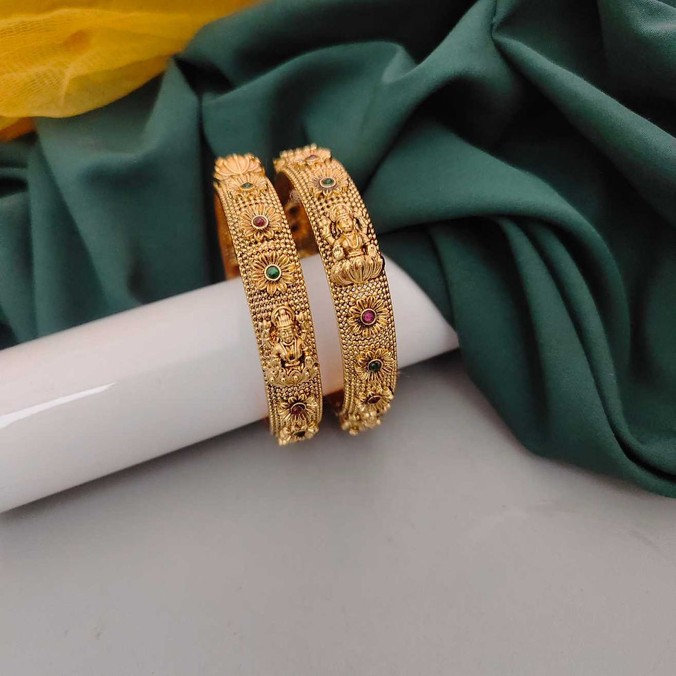 Vintage South Indian Floral Ruby & Emerald Gold-Plated Kadas fusion vogue