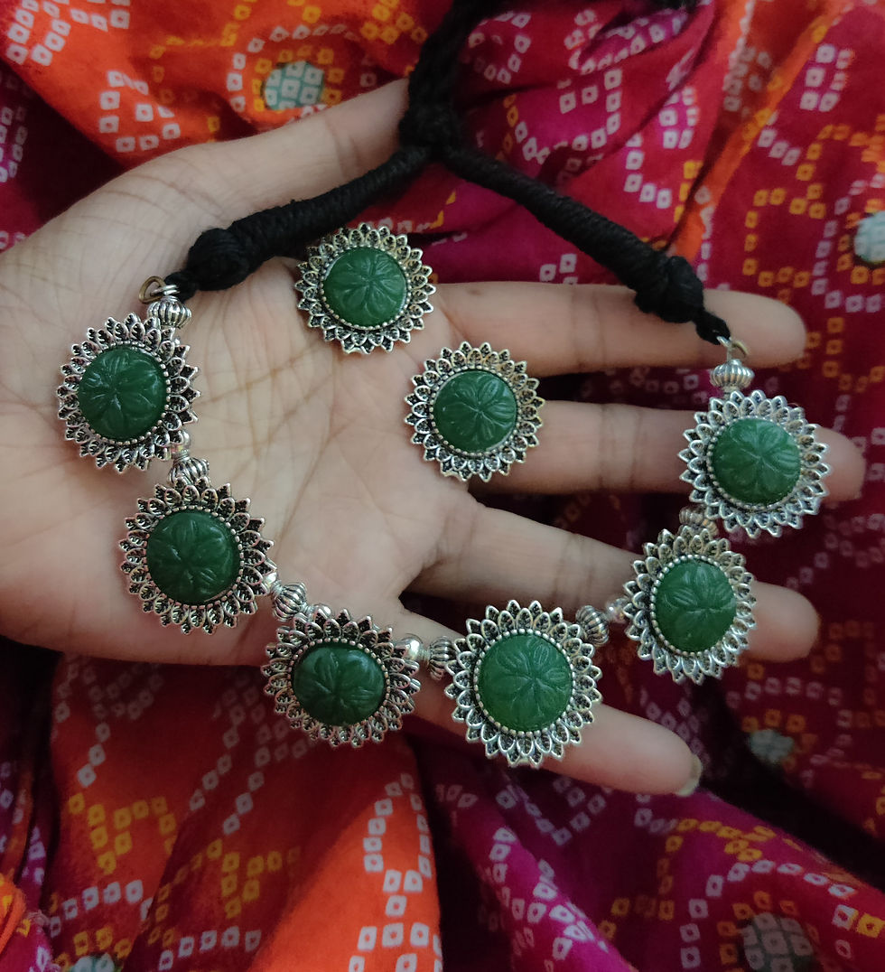 Thumbnail: AASTHA Oxidized trendy necklace earrings set