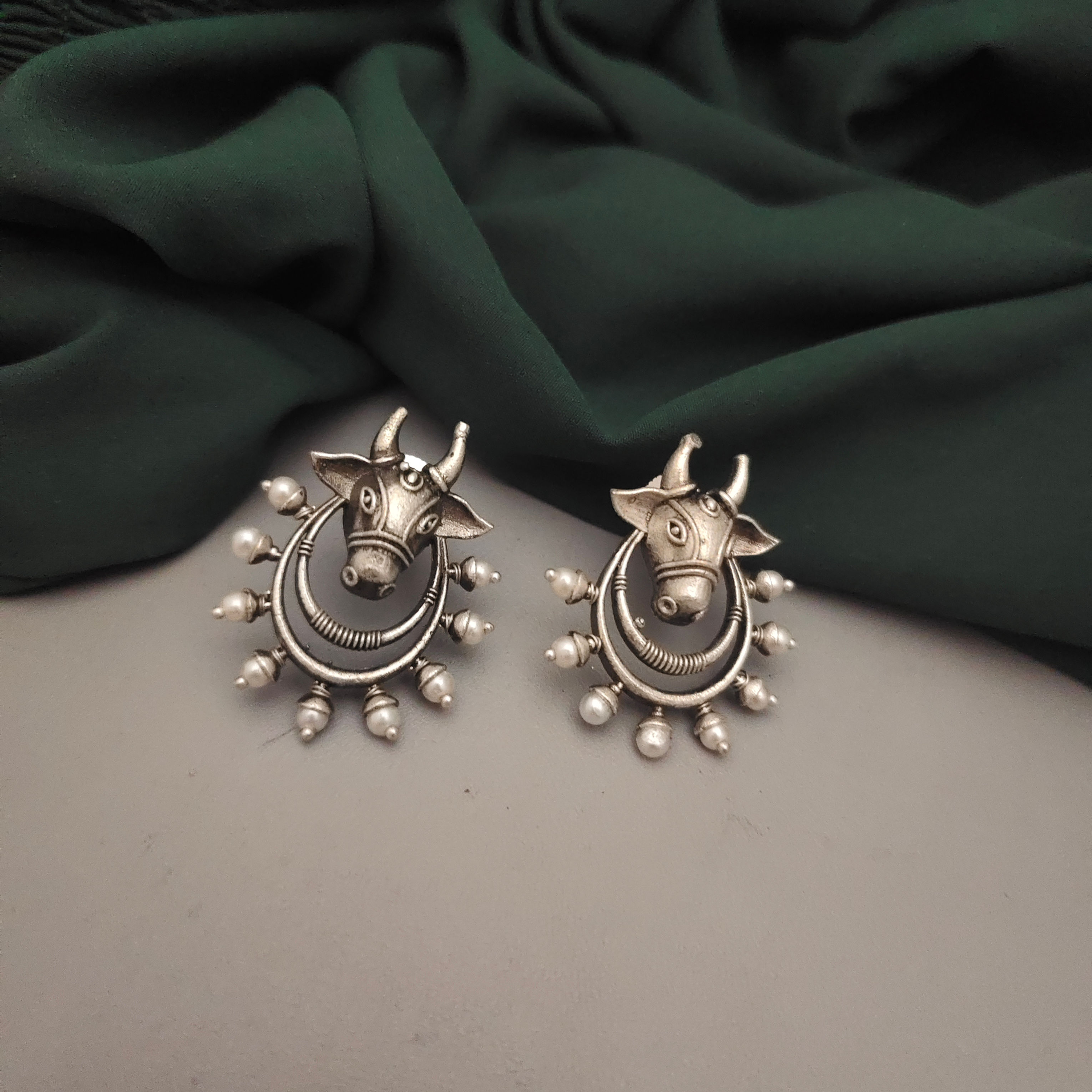 AMARA Cow Silver Replica Stud Earrings