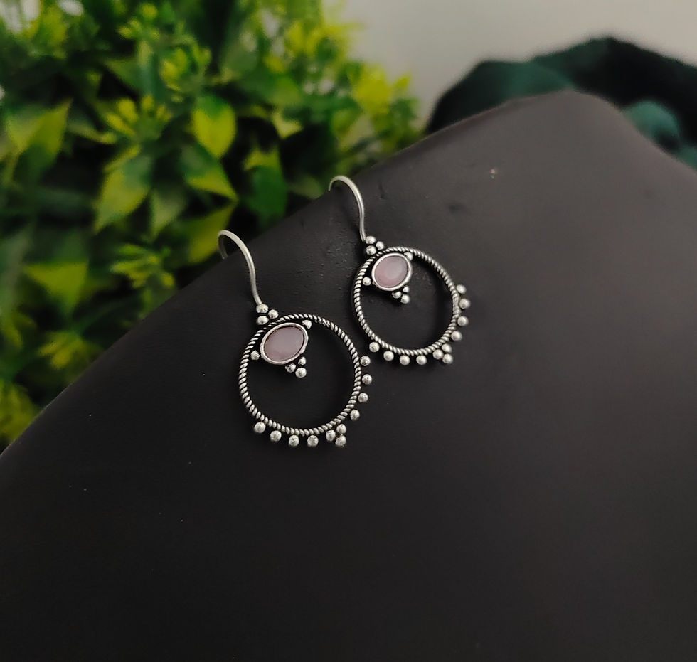 Oxidised Daily wear Lightweight monalisa stone earrings - Pink