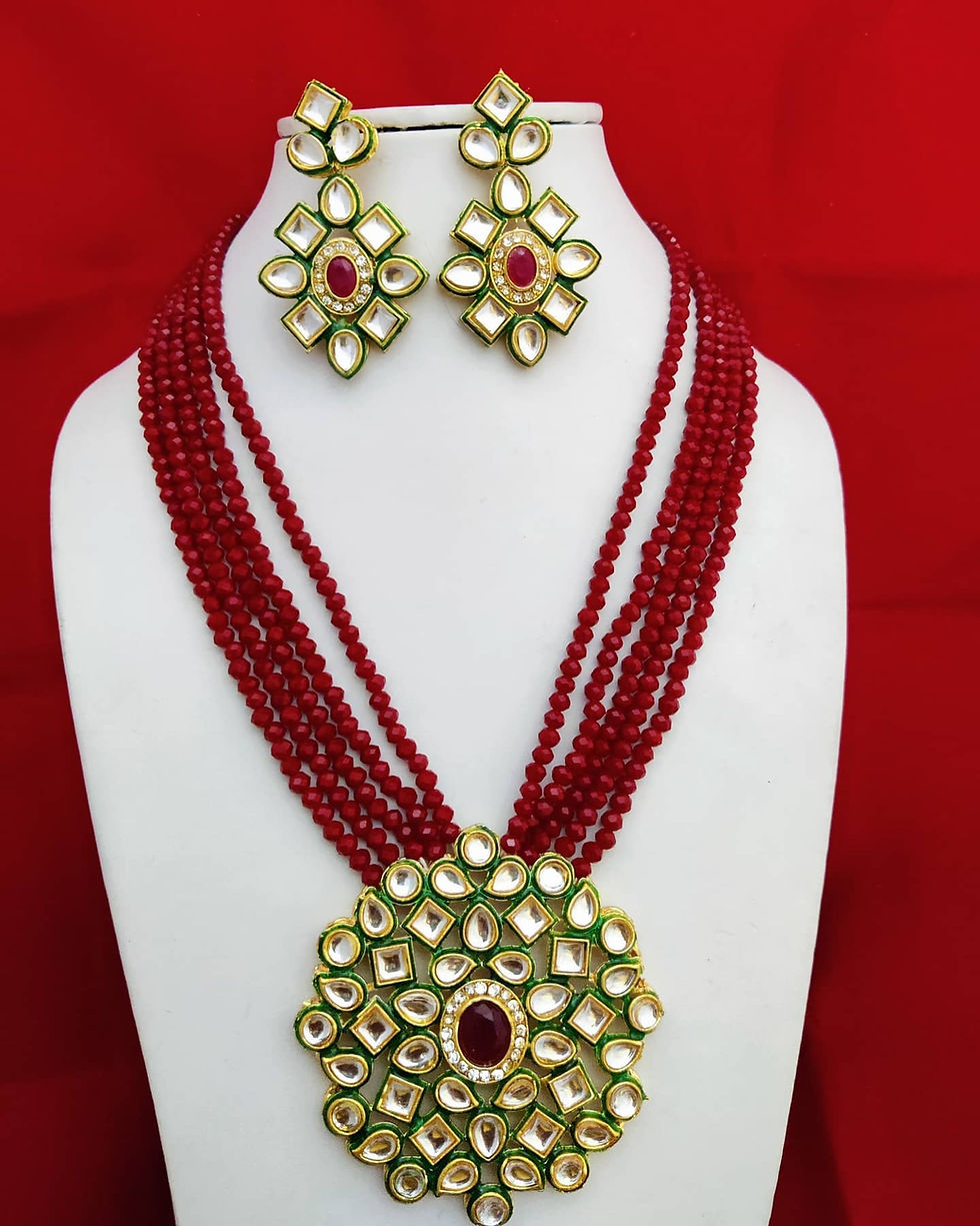 Thumbnail: MYRA Kundan Stone Crystal beads necklace earrings set