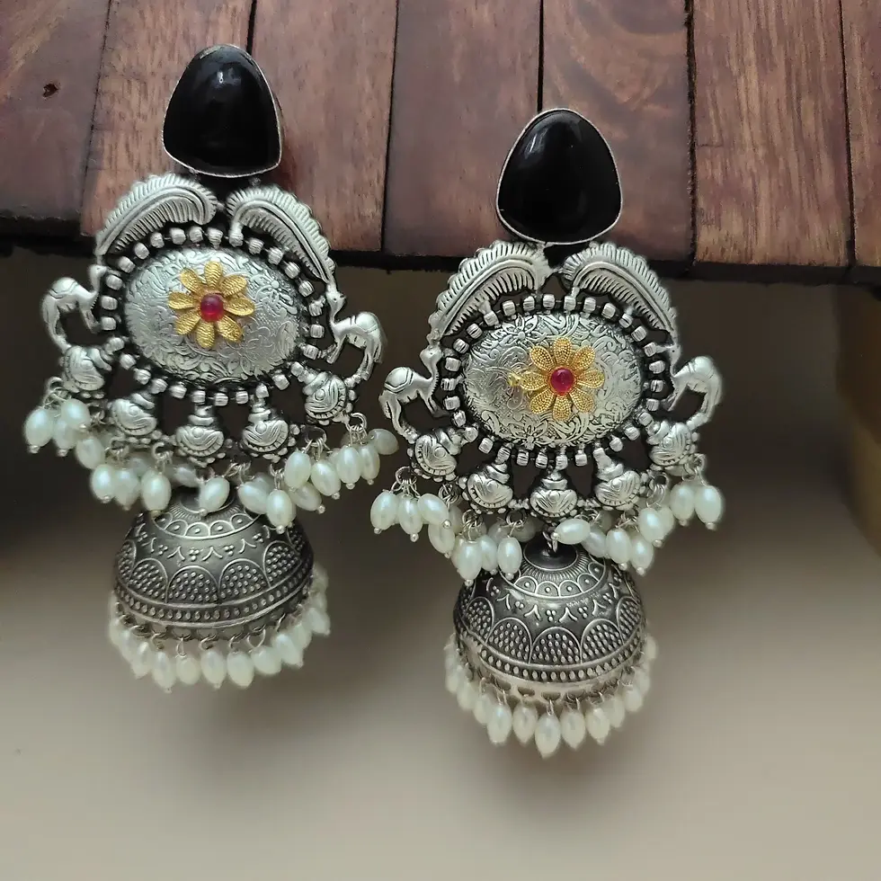 Thumbnail: VAMSEE Silver Lookalike Lightweight  Jhumka Earrings