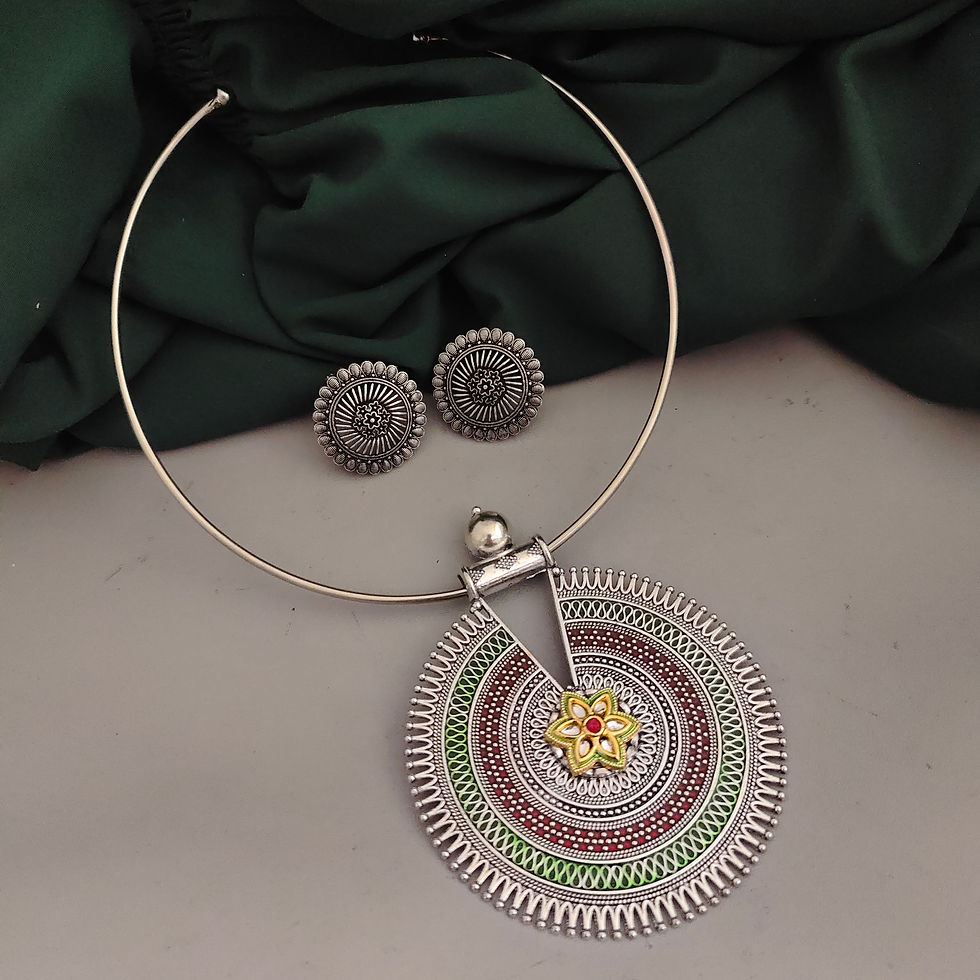 PALAK Oxidised Hasli Necklace Earrings Set