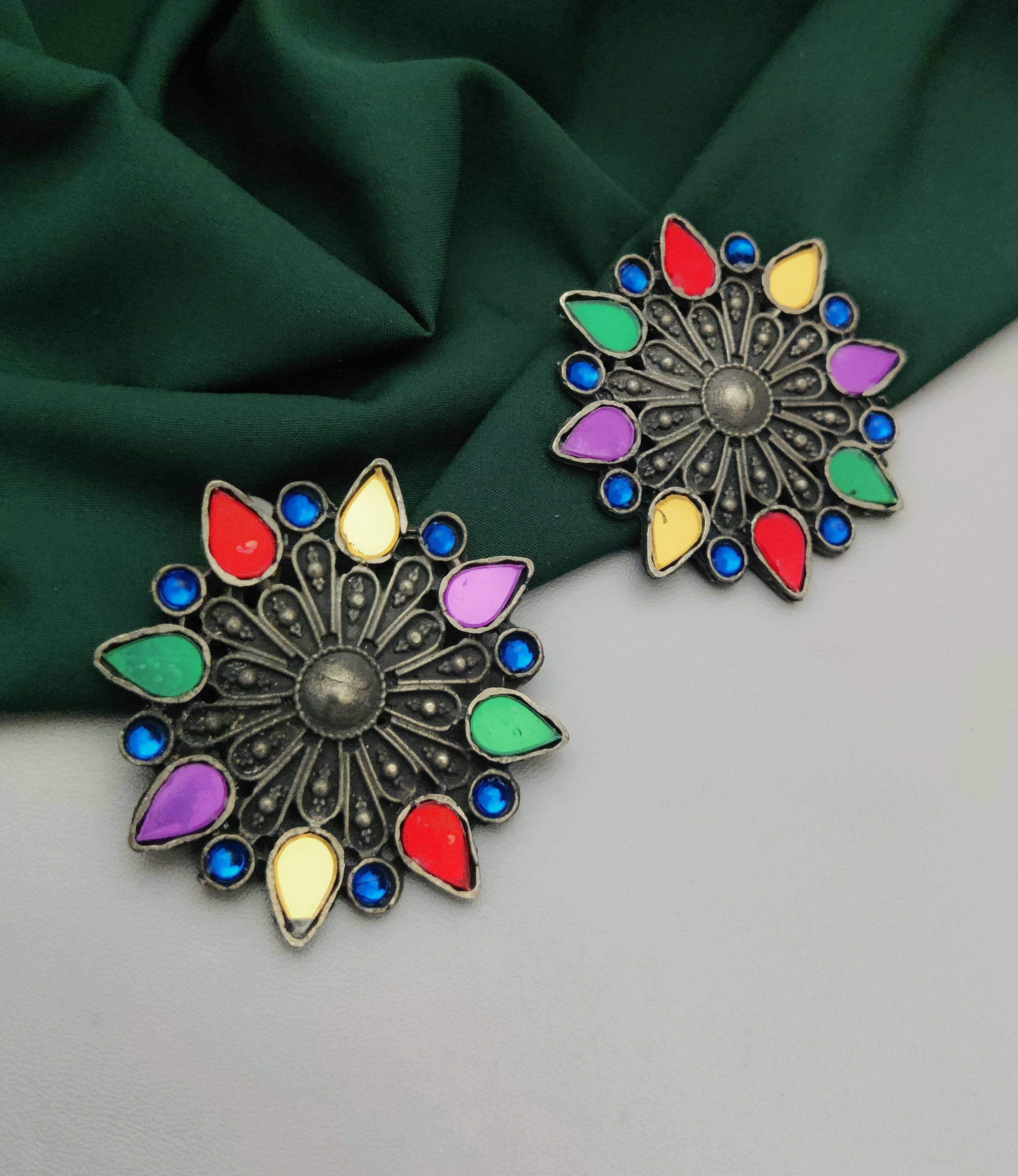 Oxidized Multicoloured Afghan Earrings -04