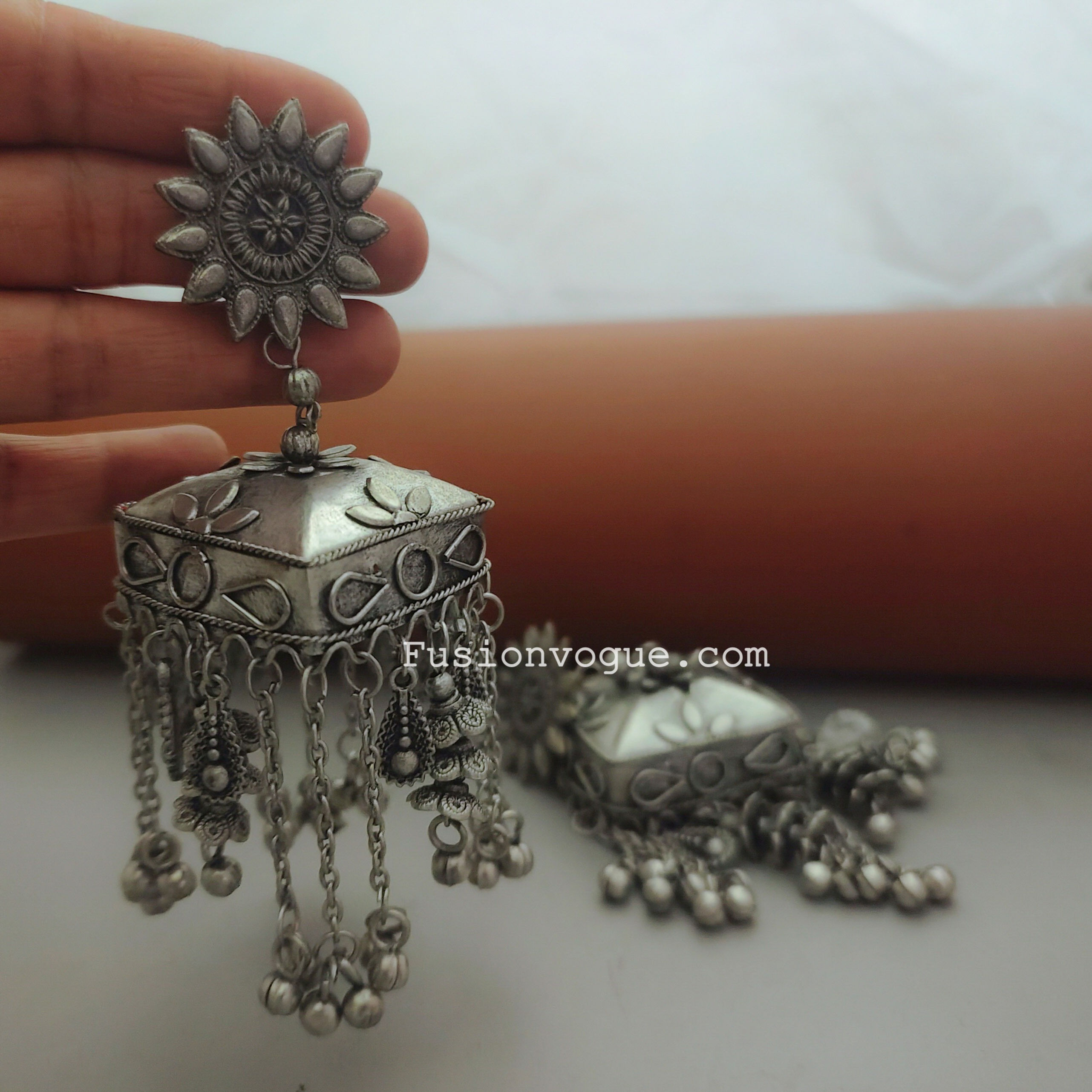 Oxidised Black Polish Lightweight Jhumka Earrings fusion vogue