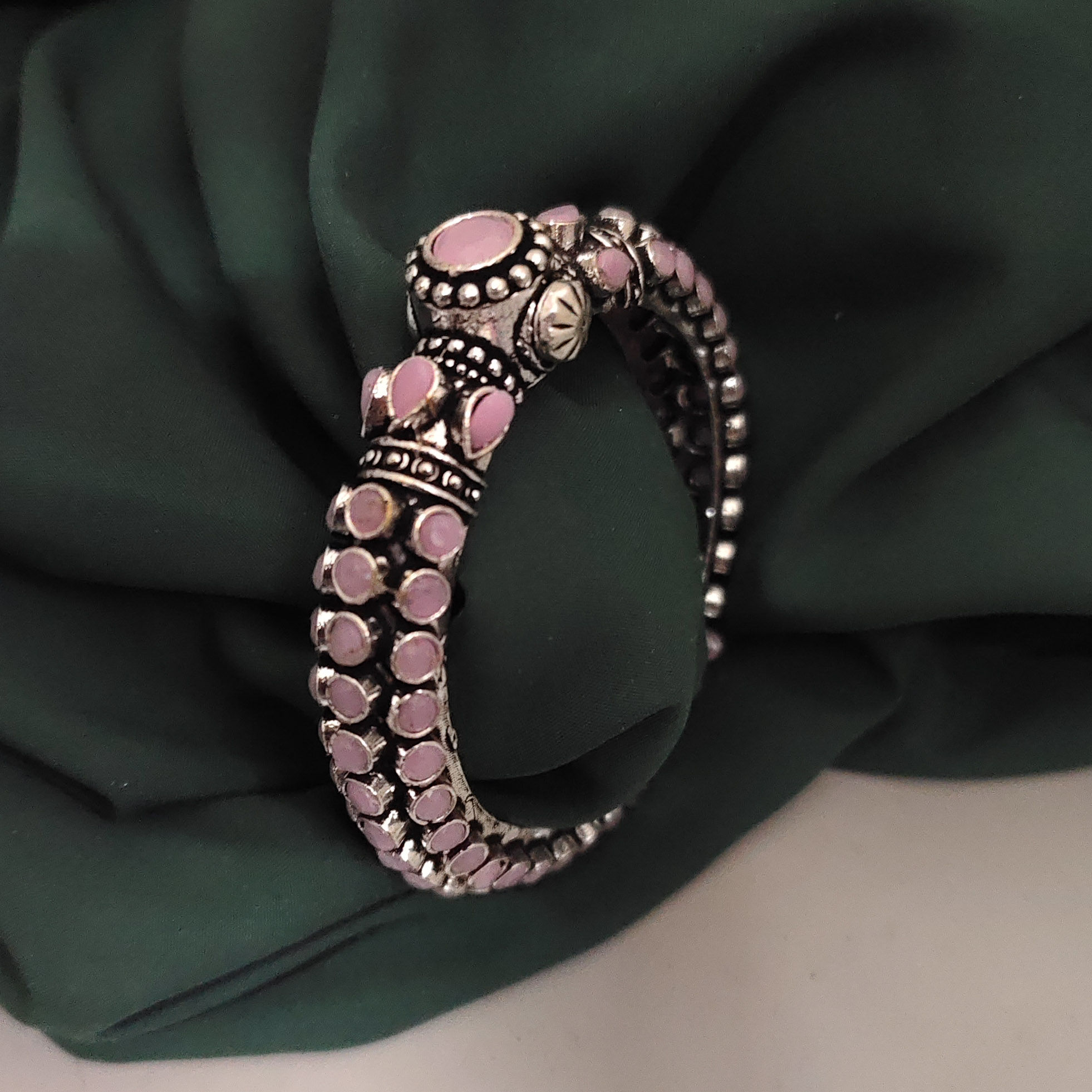 fusion vogue Oxidised Stone Bangles - Pink