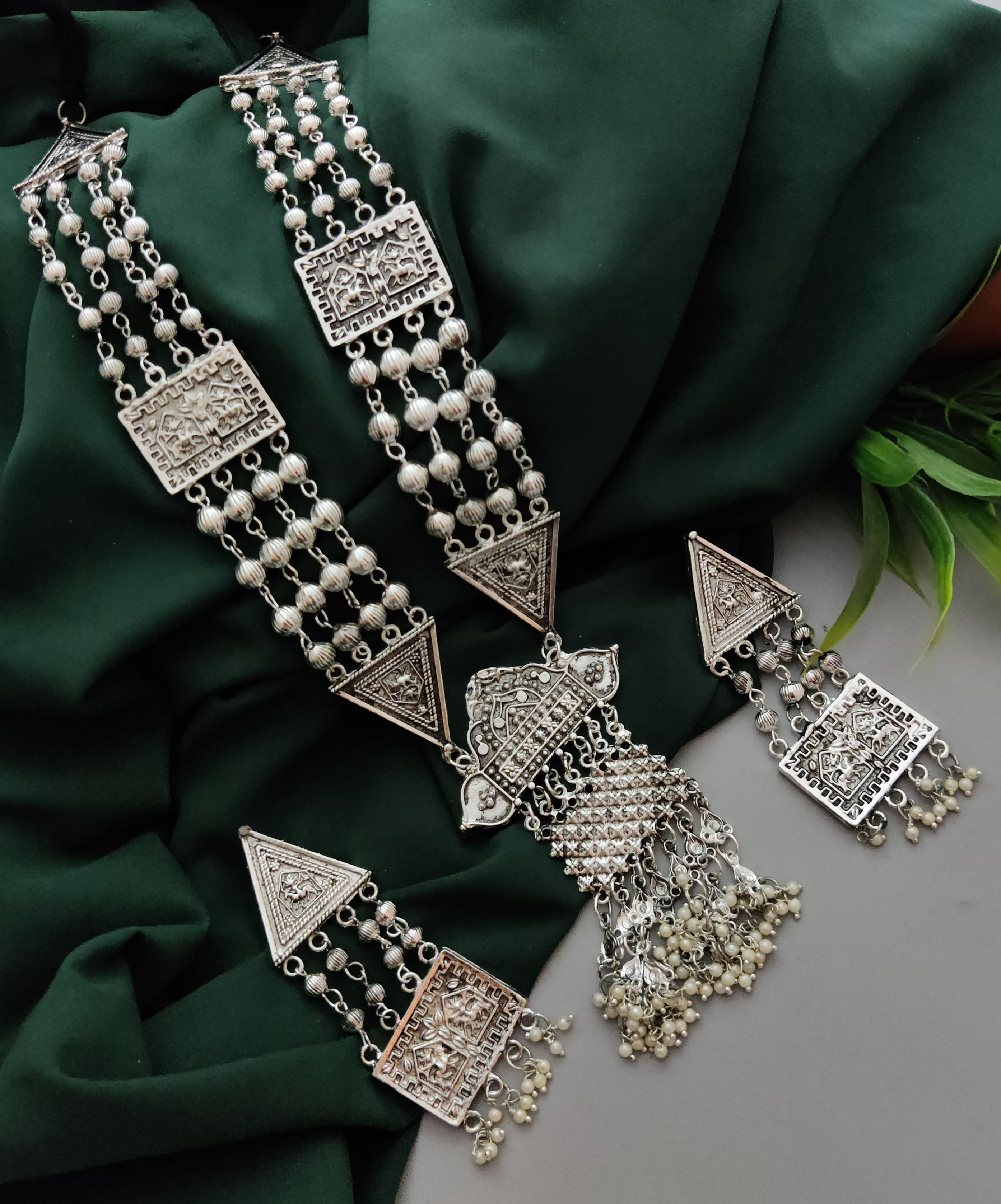 Tribal Long Layered Necklace Earrings set