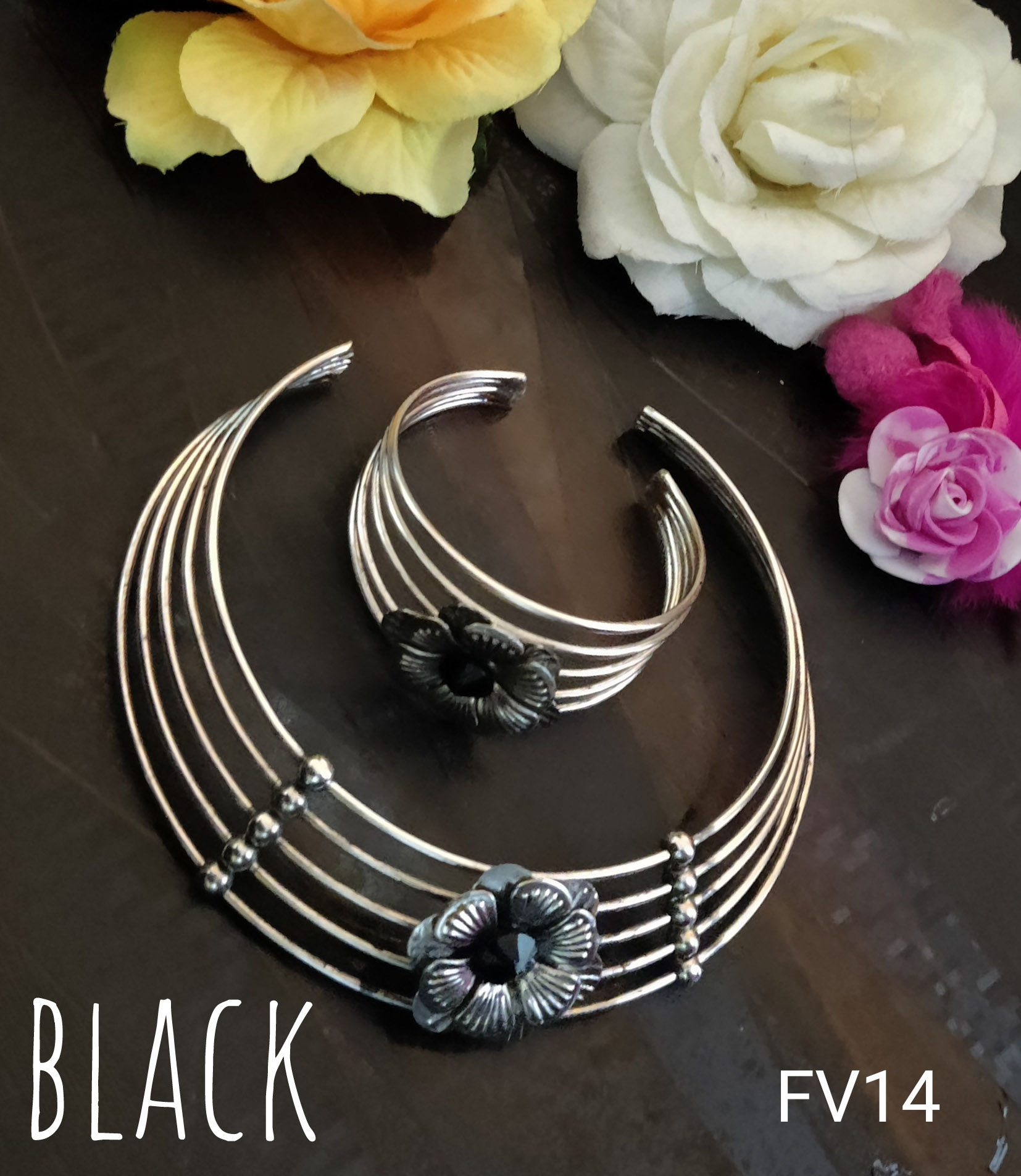 Oxidised Hasli Necklace with Matching Bracelet