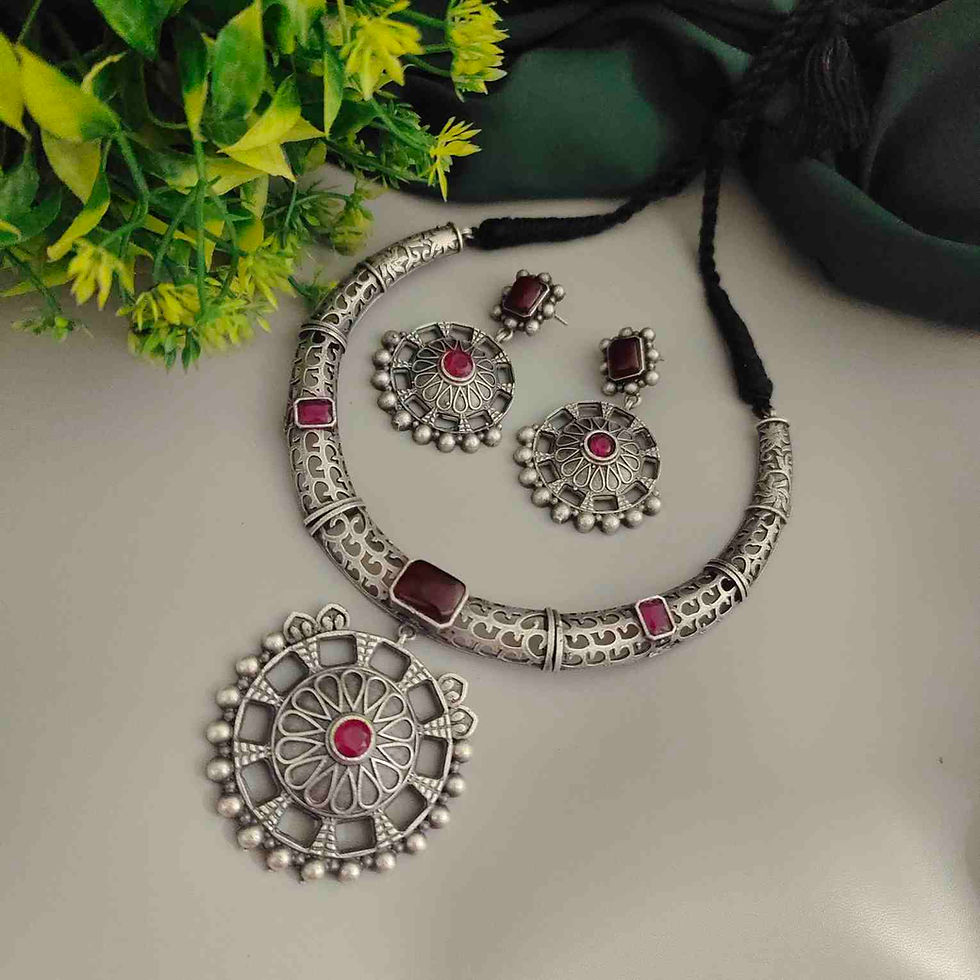 Thumbnail: SORAYA Silver Replica Hasli Necklace Earrings Set