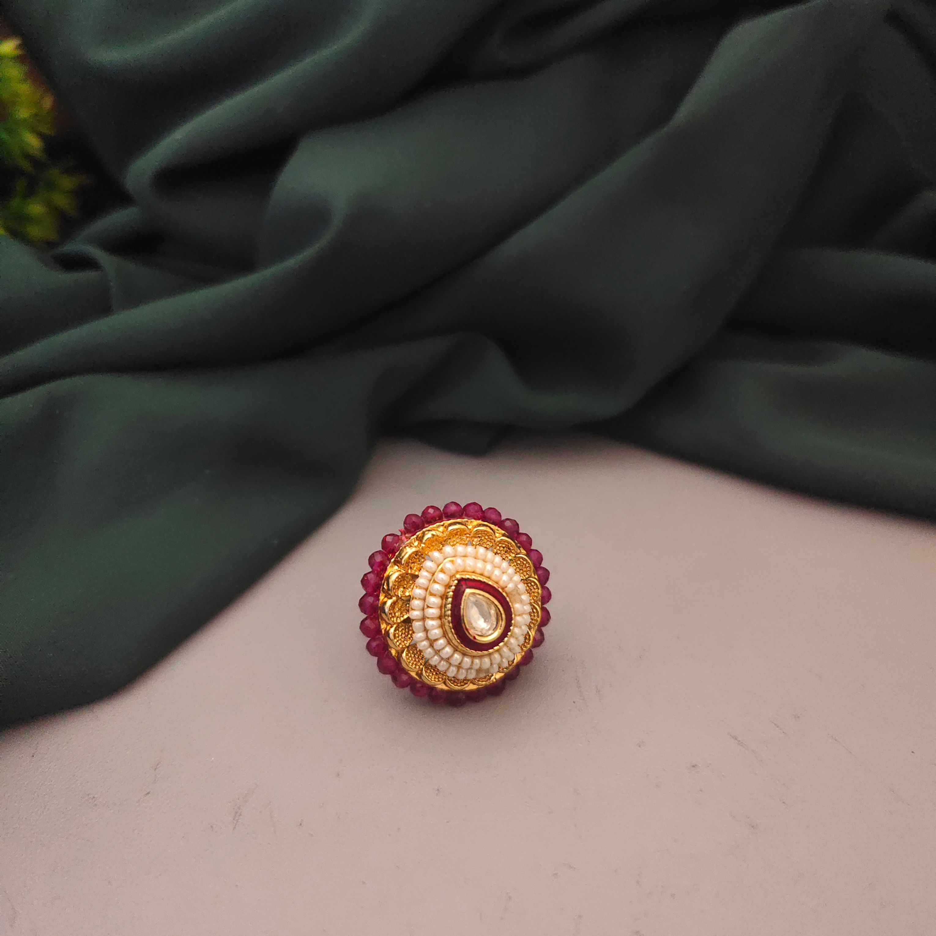 Kundan Polki Copper Based Adjustable Ring