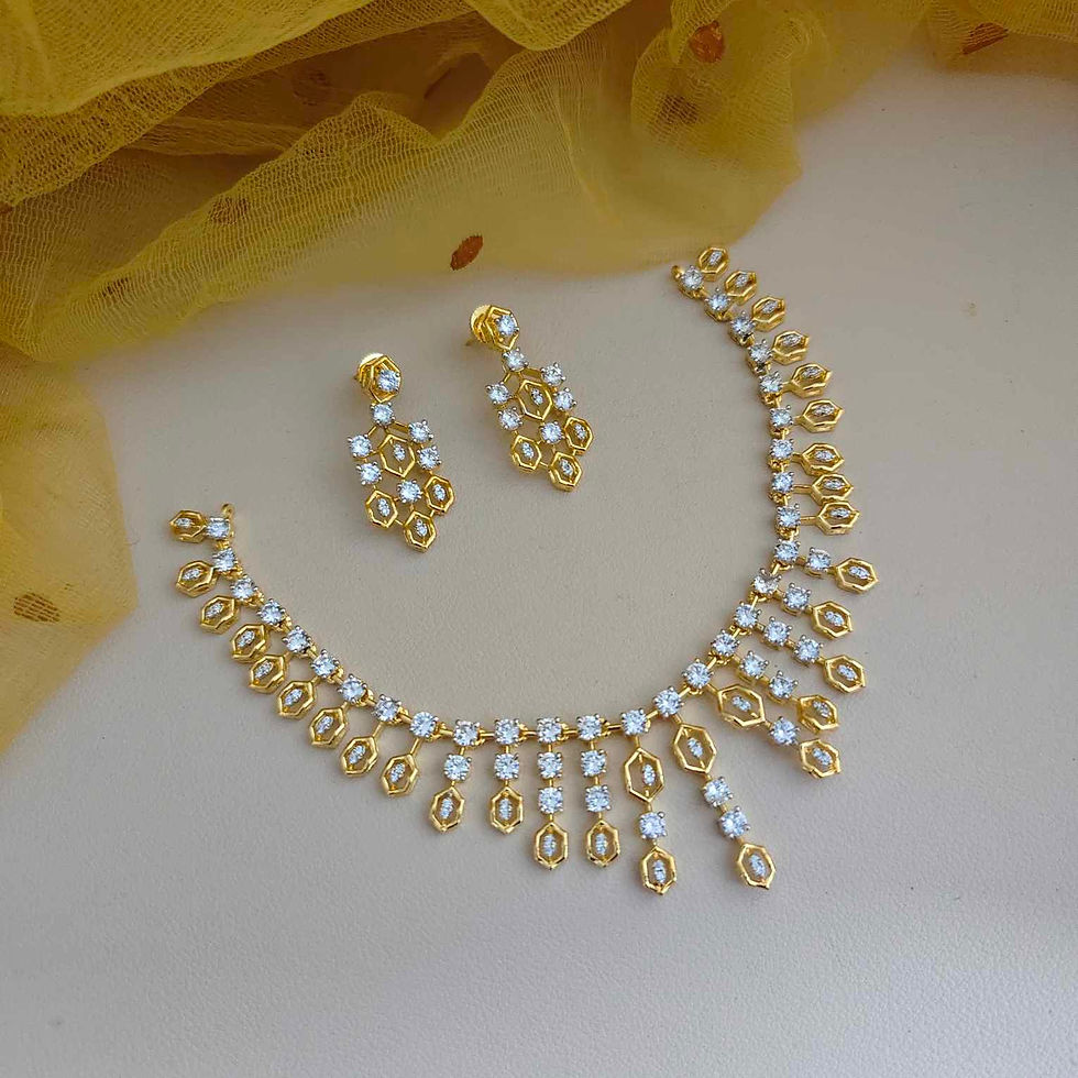 ADWETA Elegant Gold Drop American Diamond Statement Set fusion vogue