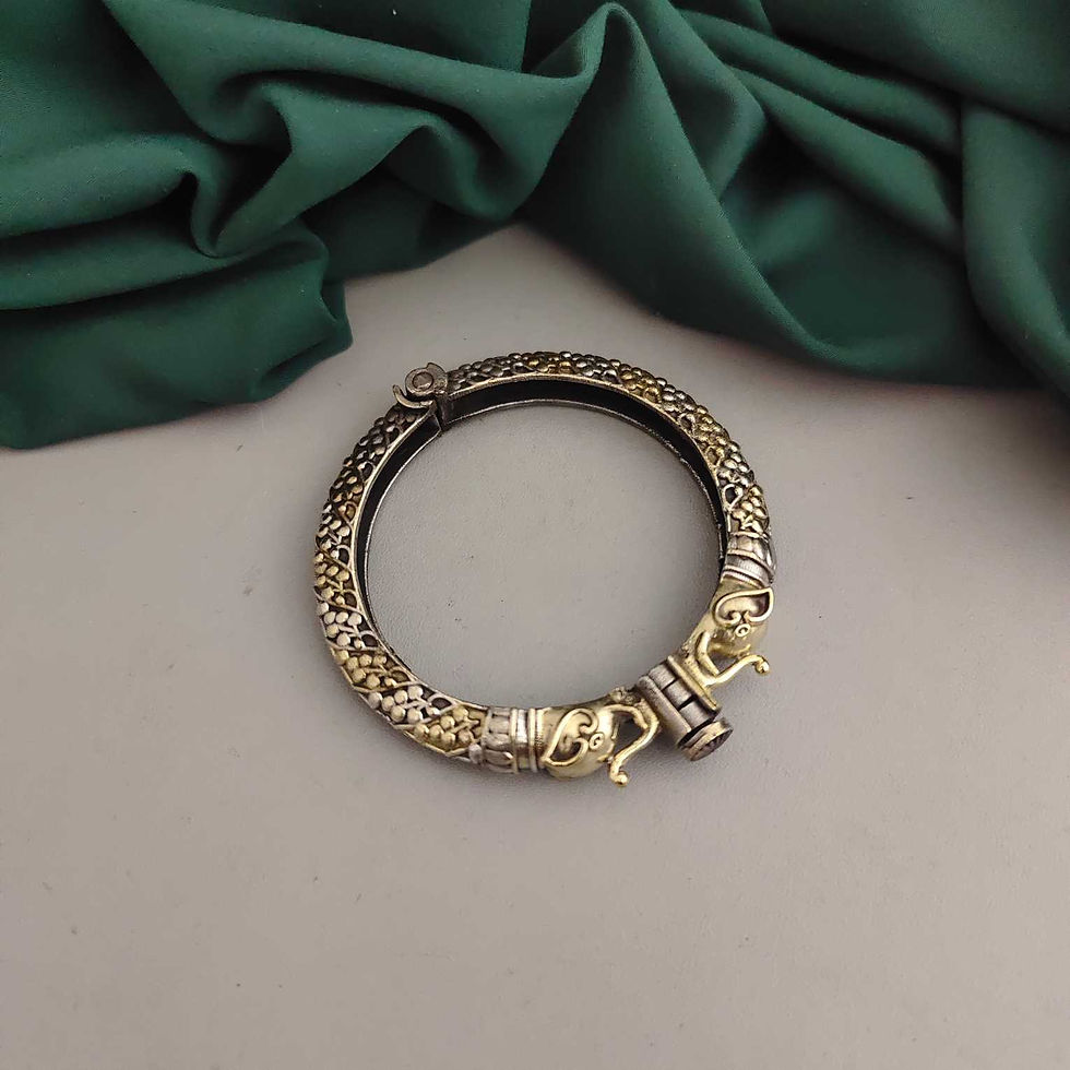 ELEPHANT Ethnic Antique Gold & Silver Dual-Tone Statement Bangle fusion vogue