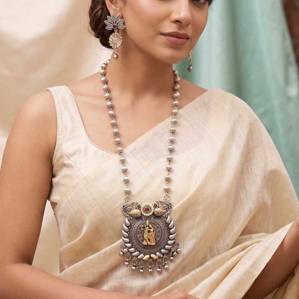 ELARA Oxidised Dual Tone Necklace Earrings Set fusion vogue