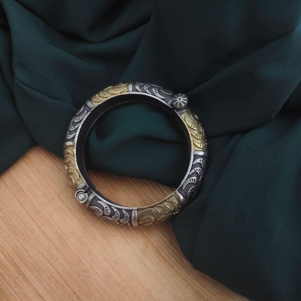 Oxidised Two tone Silver Replica Bangle