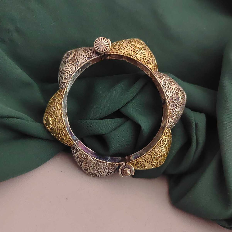 Traditional Scalloped Edge Antique Gold Statement Bangle fusion vogue