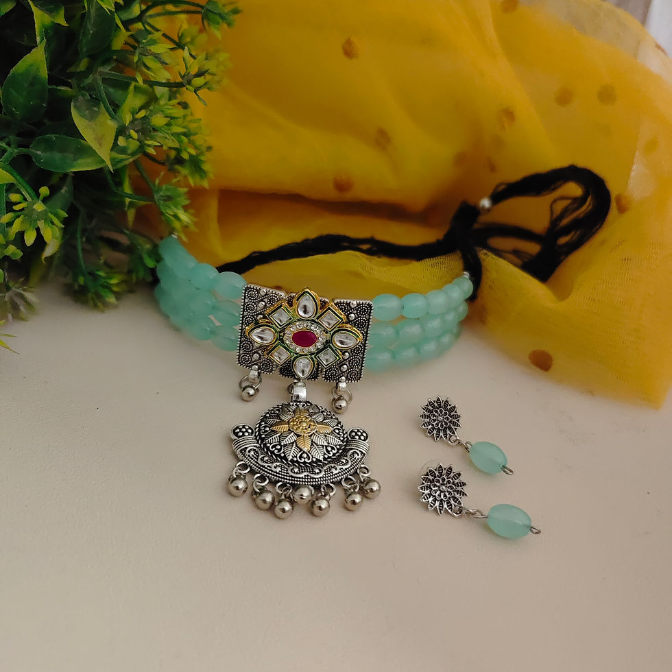 Thumbnail: SOHNI Beads Fusion Choker Necklace Earrings Set